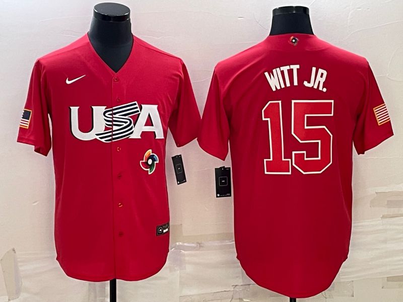 Men 2023 World Cub USA #15 Witt jr Red Nike MLB Jersey9